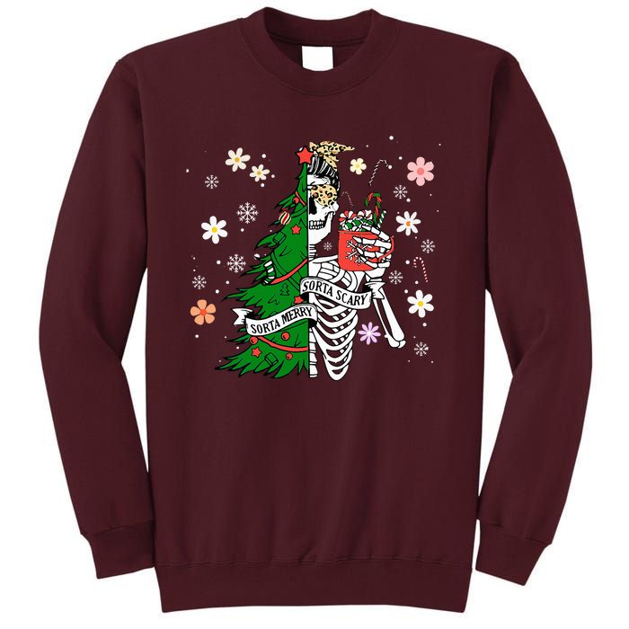 Funny Christmas Sorta Merry Sorta Scary Skeleton Xmas Tree Tall Sweatshirt