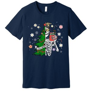 Funny Christmas Sorta Merry Sorta Scary Skeleton Xmas Tree Premium T-Shirt