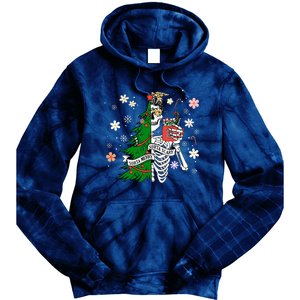 Funny Christmas Sorta Merry Sorta Scary Skeleton Xmas Tree Tie Dye Hoodie