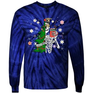 Funny Christmas Sorta Merry Sorta Scary Skeleton Xmas Tree Tie-Dye Long Sleeve Shirt