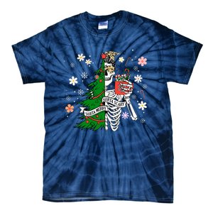 Funny Christmas Sorta Merry Sorta Scary Skeleton Xmas Tree Tie-Dye T-Shirt