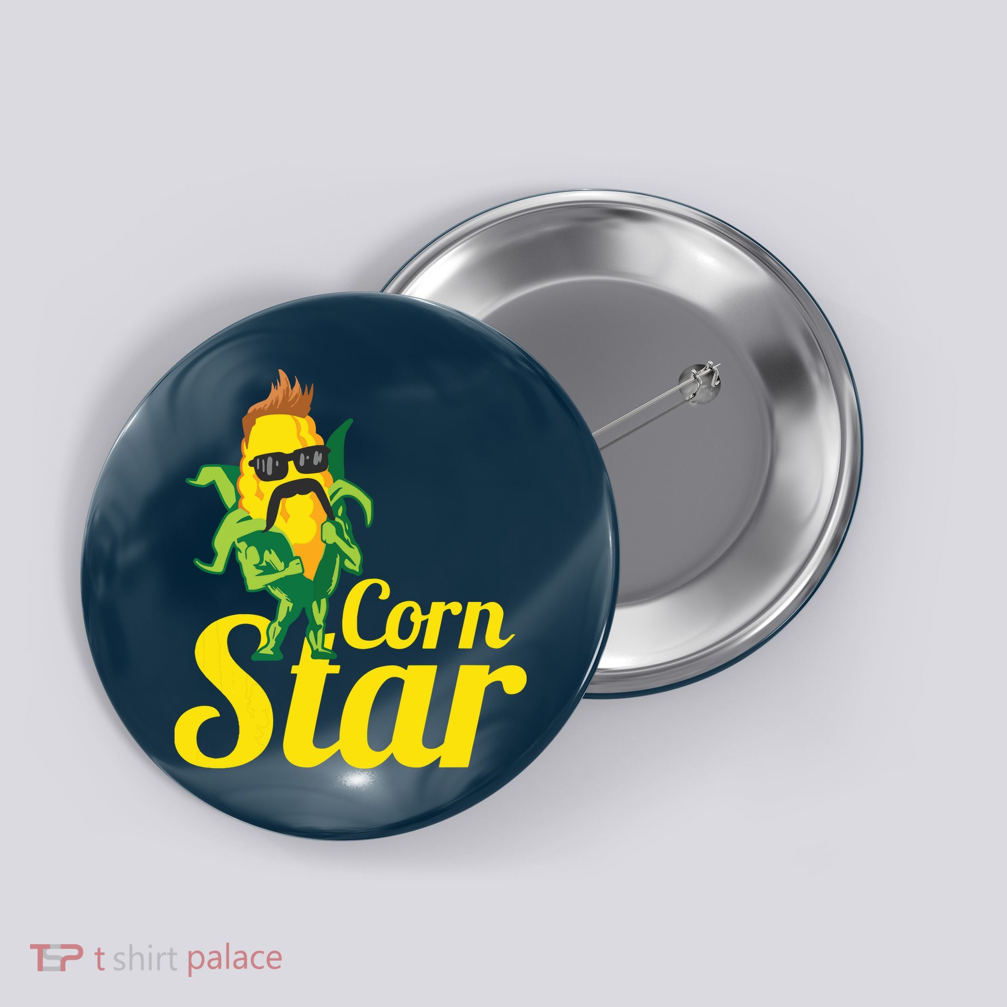 Funny Corn Star Sunglasses Mustache Maize Button