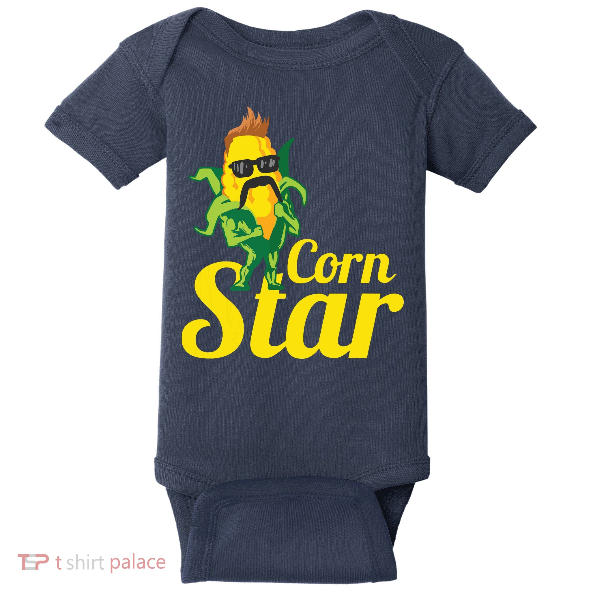 Funny Corn Star Sunglasses Mustache Maize Baby Bodysuit