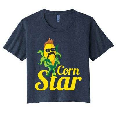 Funny Corn Star Sunglasses Mustache Maize Crop Top