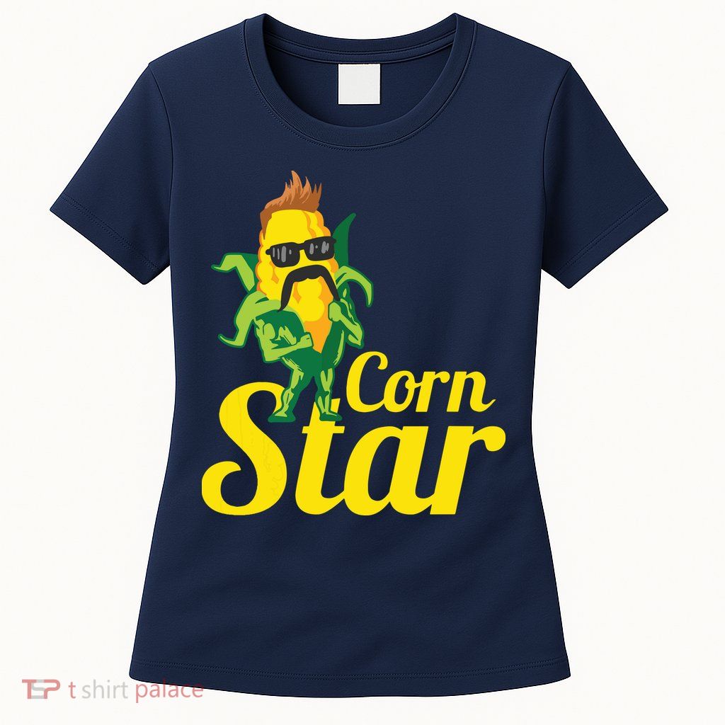 Funny Corn Star Sunglasses Mustache Maize Womens T-Shirt