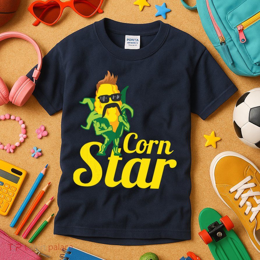 Funny Corn Star Sunglasses Mustache Maize Kids T-Shirt