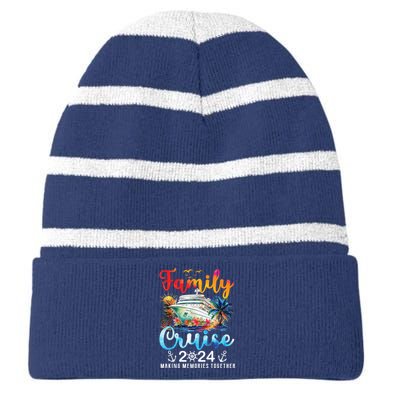 Family Cruise Ship Vacation Trip 2024 Family Cruise Matching Striped Beanie with Solid Band