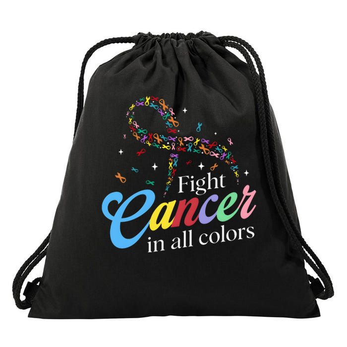 Fight Cancer Survivor Multicolored Ribbon Drawstring Bag