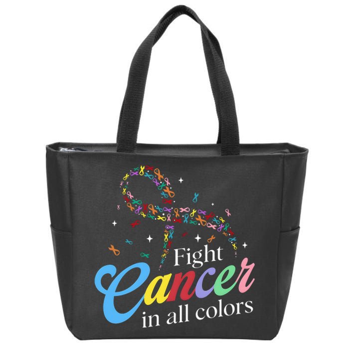 Fight Cancer Survivor Multicolored Ribbon Zip Tote Bag