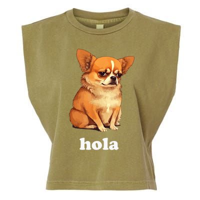 Funny Chihuahua speaks Spanish – Hi (Hola) Garment-Dyed Women's Muscle Tee