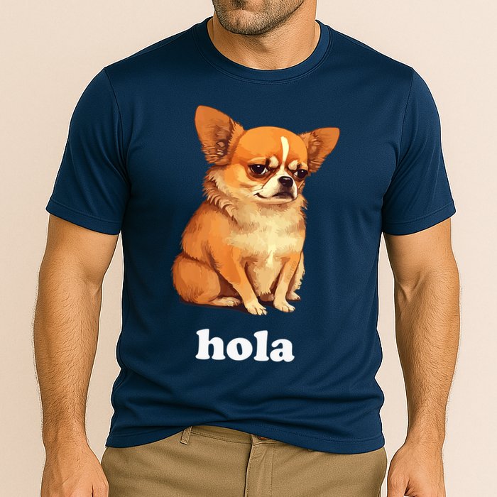 Funny Chihuahua speaks Spanish – Hi (Hola) Cooling Performance Crew T-Shirt