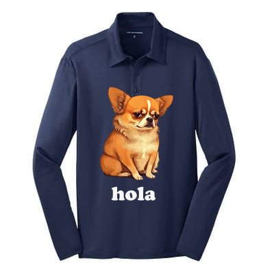 Funny Chihuahua speaks Spanish – Hi (Hola) Silk Touch Performance Long Sleeve Polo