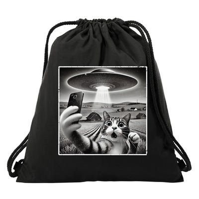 Funny Cat Selfie With Alien UFO Cat Shirts For Women Gift Drawstring Bag
