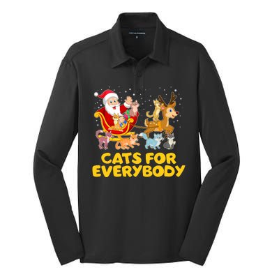 Funny Christmas Santa Claus Cats For Everybody Silk Touch Performance Long Sleeve Polo