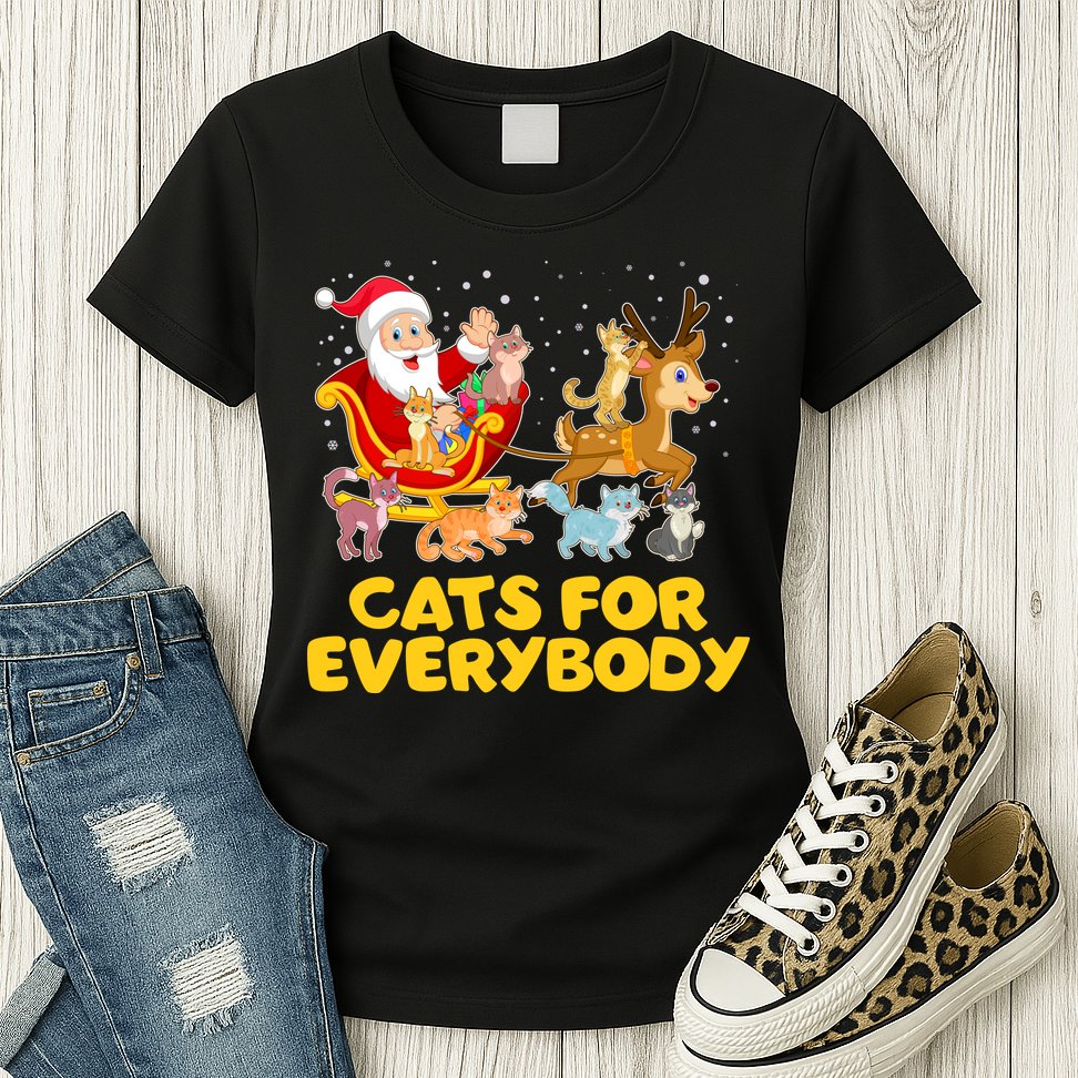 Funny Christmas Santa Claus Cats For Everybody Womens T-Shirt