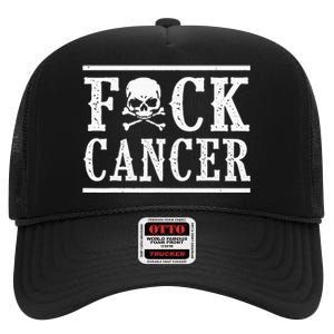 Fuck Cancer Skull And Crossbones Skeleton Breast Cancer High Crown Mesh Back Trucker Hat