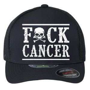 Fuck Cancer Skull And Crossbones Skeleton Breast Cancer Flexfit Unipanel Trucker Cap