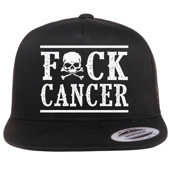 Fuck Cancer Skull And Crossbones Skeleton Breast Cancer Flat Bill Trucker Hat