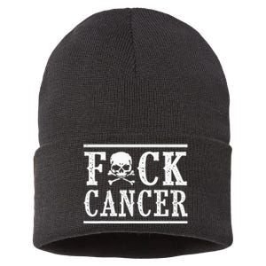 Fuck Cancer Skull And Crossbones Skeleton Breast Cancer Sustainable Knit Beanie