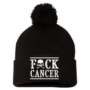 Fuck Cancer Skull And Crossbones Skeleton Breast Cancer Pom Pom 12in Knit Beanie