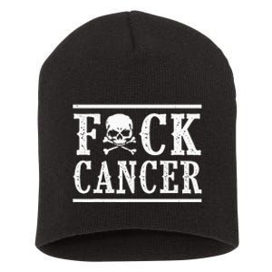 Fuck Cancer Skull And Crossbones Skeleton Breast Cancer Short Acrylic Beanie