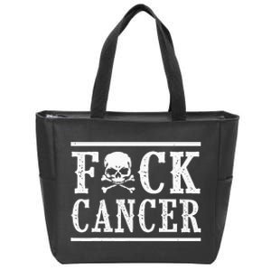 Fuck Cancer Skull And Crossbones Skeleton Breast Cancer Zip Tote Bag