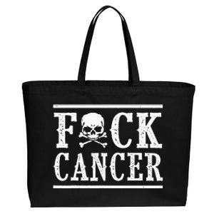 Fuck Cancer Skull And Crossbones Skeleton Breast Cancer Cotton Canvas Jumbo Tote