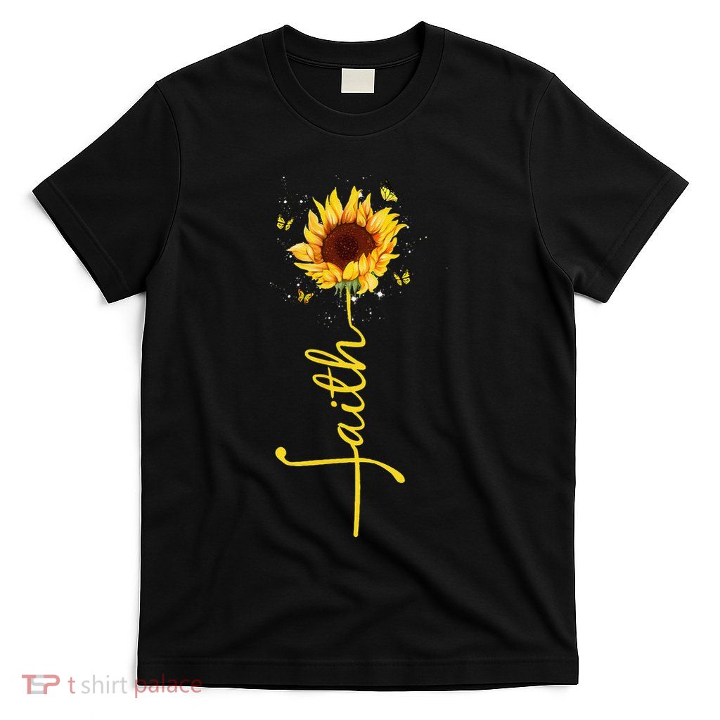 Faith Cross Sunflower Butterflies Flowers Christians Flora T-Shirt