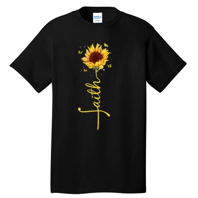 Faith Cross Sunflower Butterflies Flowers Christians Flora Tall T-Shirt