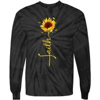 Faith Cross Sunflower Butterflies Flowers Christians Flora Tie-Dye Long Sleeve Shirt