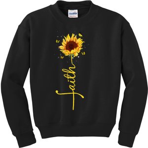 Faith Cross Sunflower Butterflies Flowers Christians Flora Kids Sweatshirt