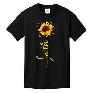 Faith Cross Sunflower Butterflies Flowers Christians Flora Kids T-Shirt