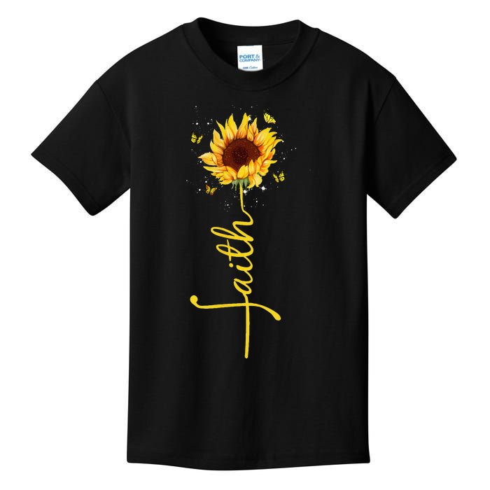 Faith Cross Sunflower Butterflies Flowers Christians Flora Kids T-Shirt