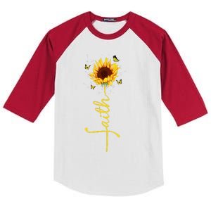 Faith Cross Sunflower Butterflies Flowers Christians Flora Kids Colorblock Raglan Jersey