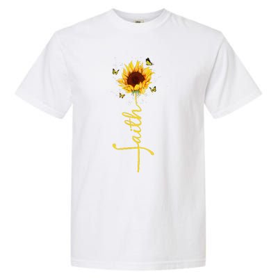 Faith Cross Sunflower Butterflies Flowers Christians Flora Garment-Dyed Heavyweight T-Shirt