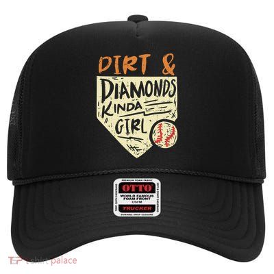 Fun Cute Softball Baseball Dirt Diamonds Kinda Girl High Crown Mesh Back Trucker Hat