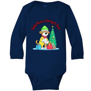 Funny Christmas Santa Paws Dog Lover Funny Gift Baby Long Sleeve Bodysuit