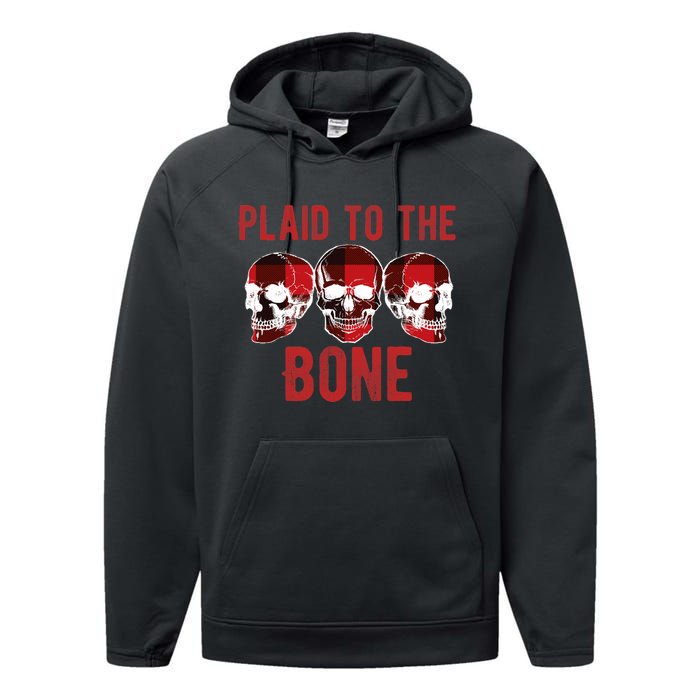 Funny Christmas Skulls Plaid To The Bone Skeleton Xmas Gift Performance Fleece Hoodie