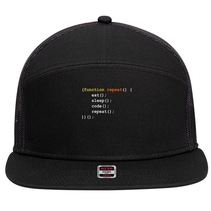Funny Computer Science Programmer Eat Sleep Code 7 Panel Mesh Trucker Snapback Hat