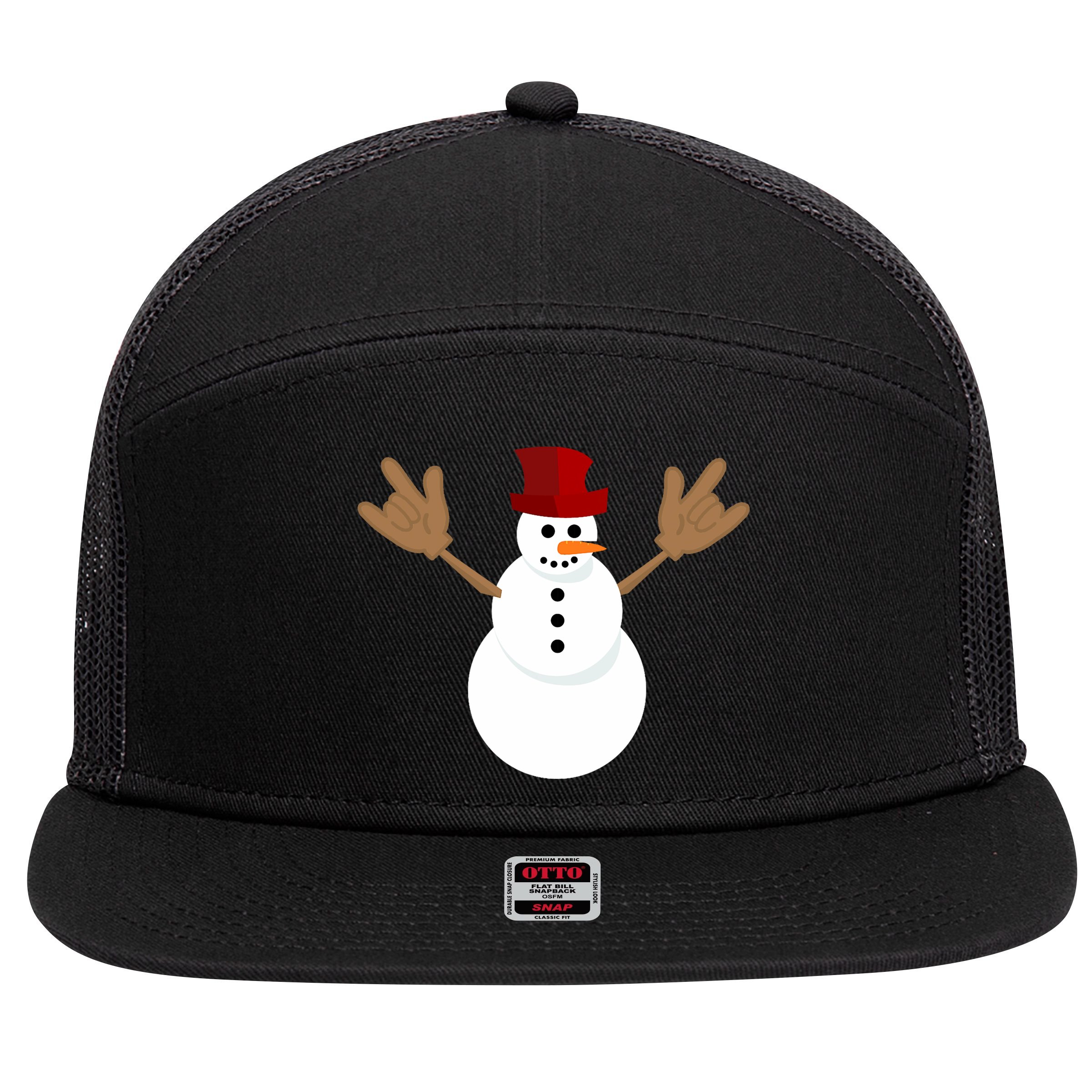 Funny Christmas Snowman Asl Sign Language I Love You 7 Panel Mesh Trucker Snapback Hat
