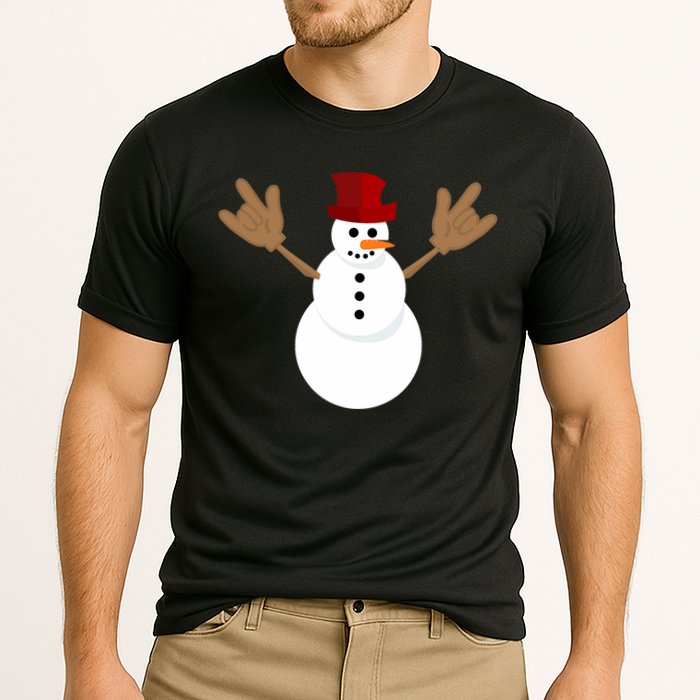 Funny Christmas Snowman Asl Sign Language I Love You Cooling Performance Crew T-Shirt