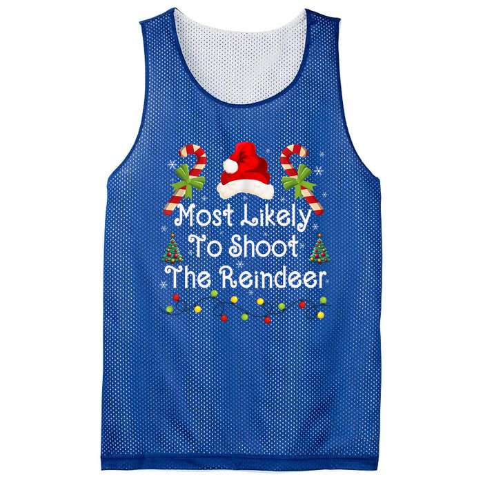 Funny Christmas Santa Hat Most Likely To Shoot The Reindeer Funny Gift Mesh Reversible Basketball Jersey Tank