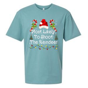 Funny Christmas Santa Hat Most Likely To Shoot The Reindeer Funny Gift Sueded Cloud Jersey T-Shirt