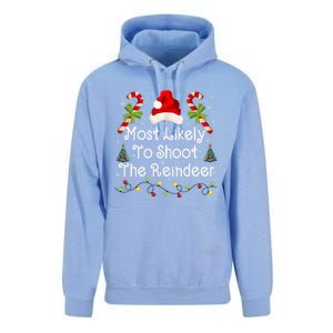 Funny Christmas Santa Hat Most Likely To Shoot The Reindeer Funny Gift Unisex Surf Hoodie