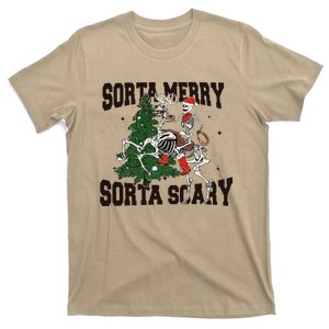 Funny Christmas Sorta Merry Sorta Scary Skeleton Xmas Tree T-Shirt