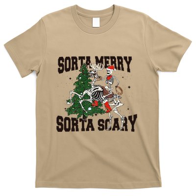 Funny Christmas Sorta Merry Sorta Scary Skeleton Xmas Tree T-Shirt