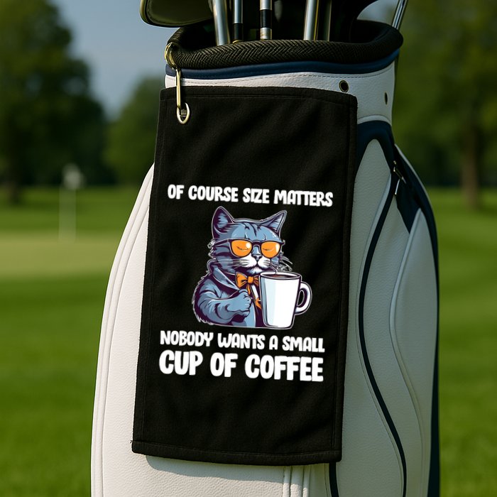 Funny Cat Size Matters Nobody Wants A Small Cup Of Coffee Golf Towel