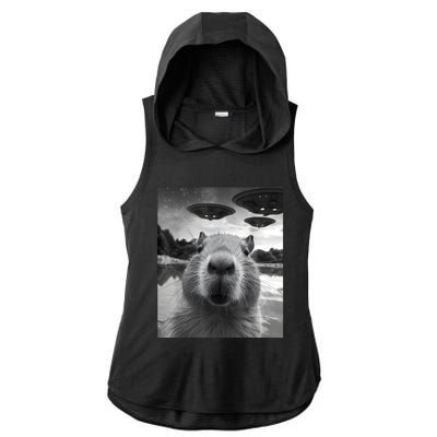 Funny Capybara Selfie With Ufos Weird Ladies PosiCharge Tri-Blend Wicking Draft Hoodie Tank