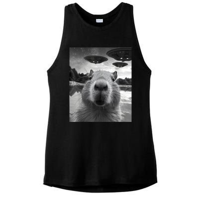 Funny Capybara Selfie With Ufos Weird Ladies PosiCharge Tri-Blend Wicking Tank