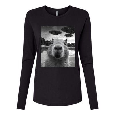 Funny Capybara Selfie With Ufos Weird Womens Cotton Relaxed Long Sleeve T-Shirt